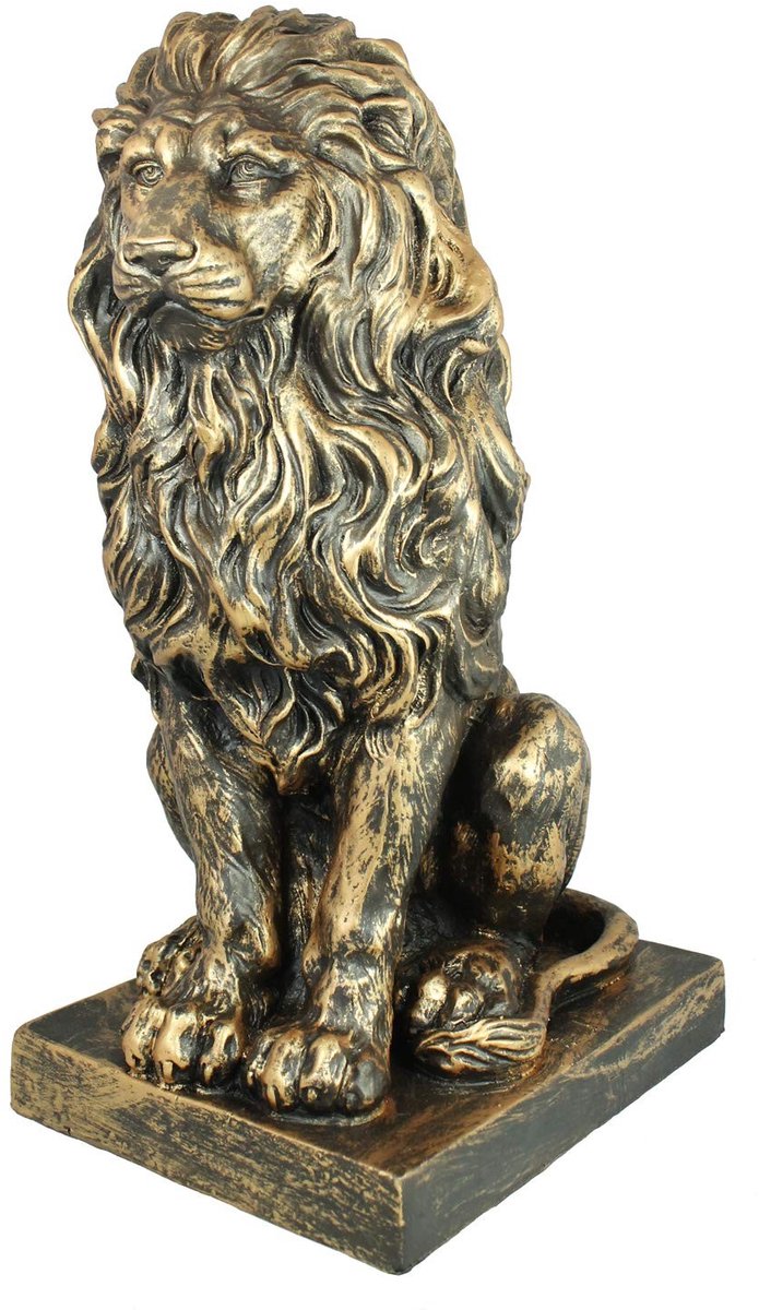 Leeuw Beeld - Bronzen Look Tuinfiguur - Zittend