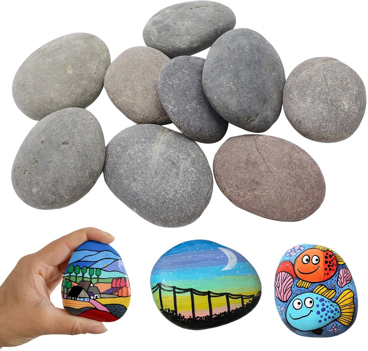 10 Stenen voor Schilderen - Creatief en Handgeschilderd - 5-8 cm