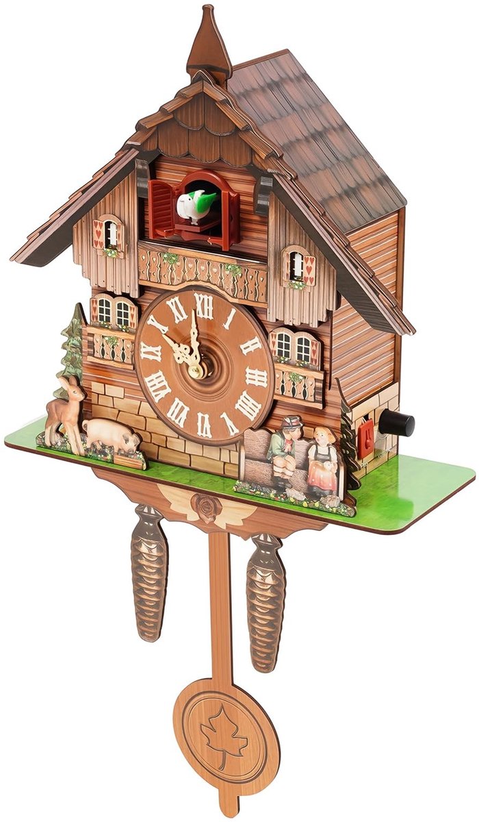 Wandklok met kooiker - Bruin vintage ontwerp - Batterijgevoed