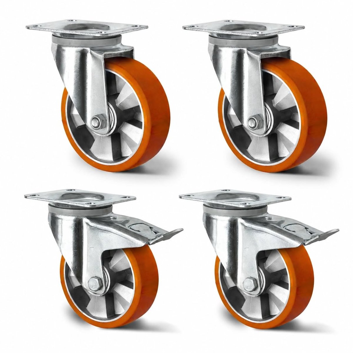 Set van 4 zware transportwielen - 125-200 mm met rem