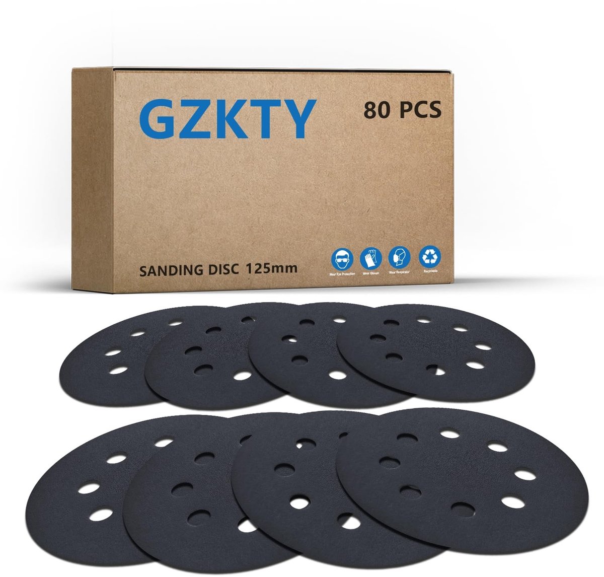 Eccentrische Schuurdiscs - 80 Stuks - 125 mm - 8 Verschillende Korrelgroottes