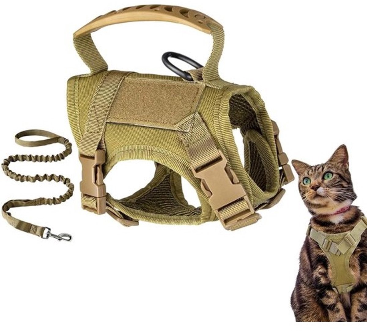Kattenharnas Anti-ontsnapping - Veilig Tuigje - Buitenavonturen - Verstelbare Pasvorm - Borst 24-54cm - Kaki