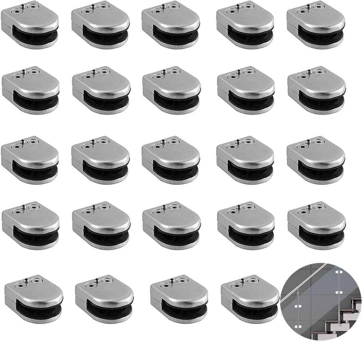 Set van 24 RVS Glasklemmen voor Handrail, Geschikt voor Glas van 6-8mm, Duurzaam en Sterk
