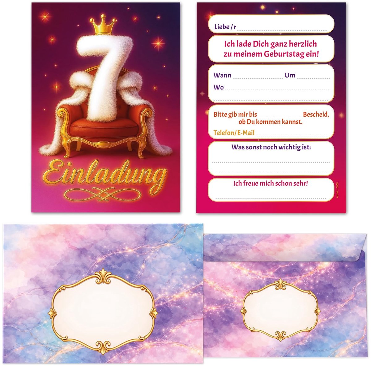 Uitnodigingskaarten met Enveloppen - Set van 8 voor 7e Verjaardag