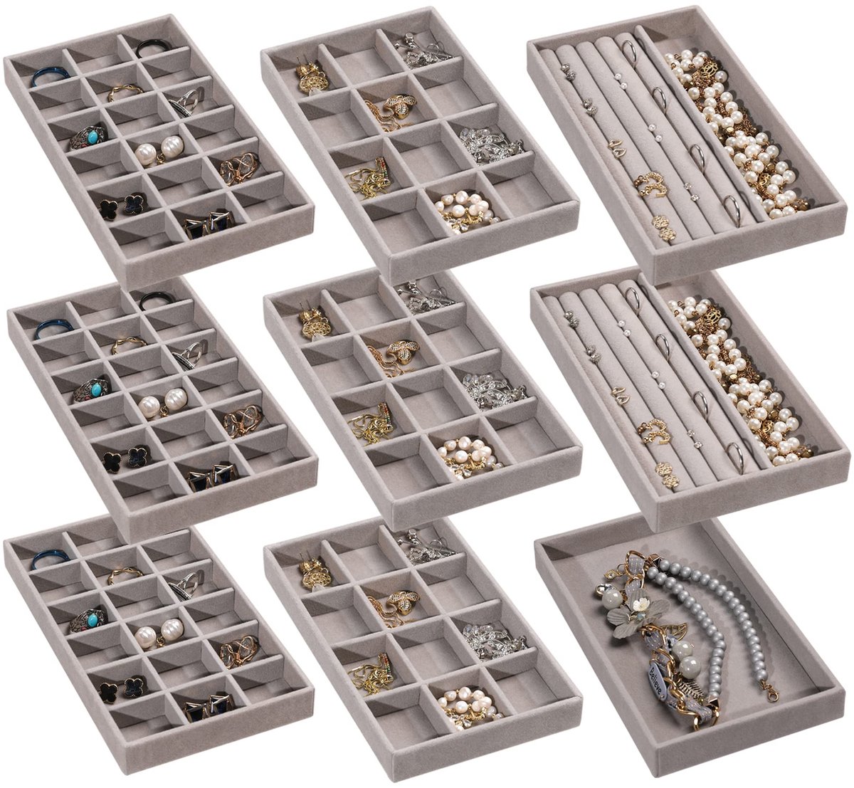Sieraden Organizer - 9 Stuks - Grijs Velvet