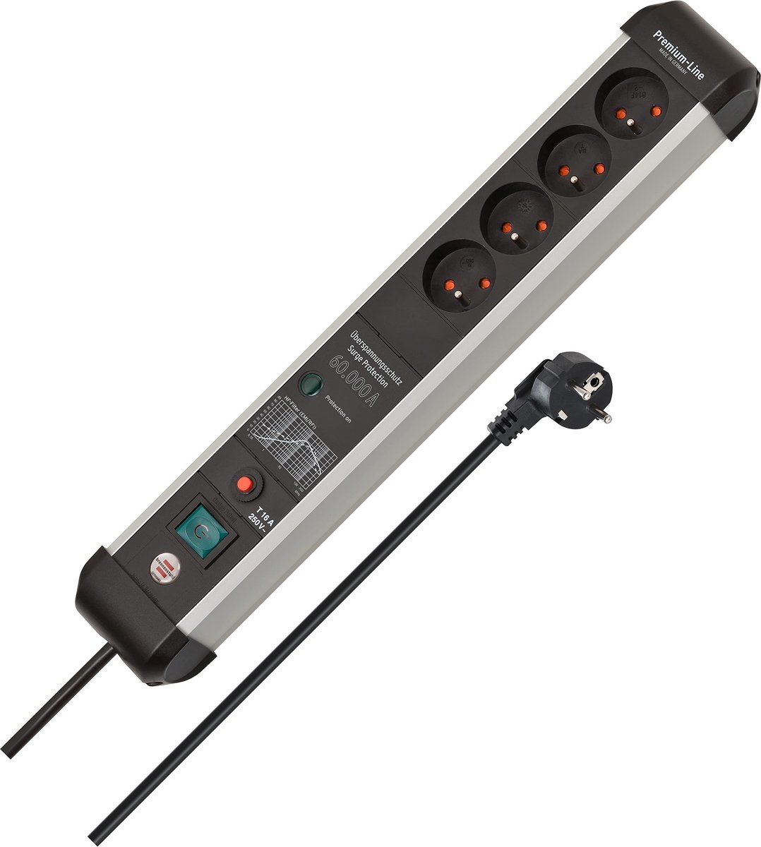 Powerstrip 4-voudig - Aluminium behuizing met overspanningsbeveiliging - Type E/F