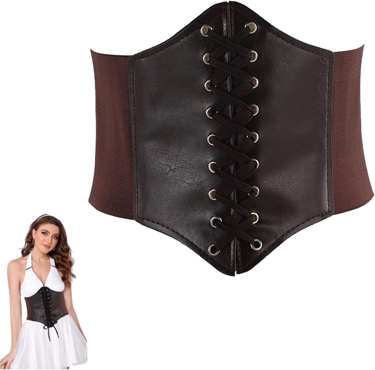 Elegante Dames Corset Riem met Elastische Band voor Halloween Party, Tailleverkleining, Bruin, 20,5 X 19,5 X 2,1 CM