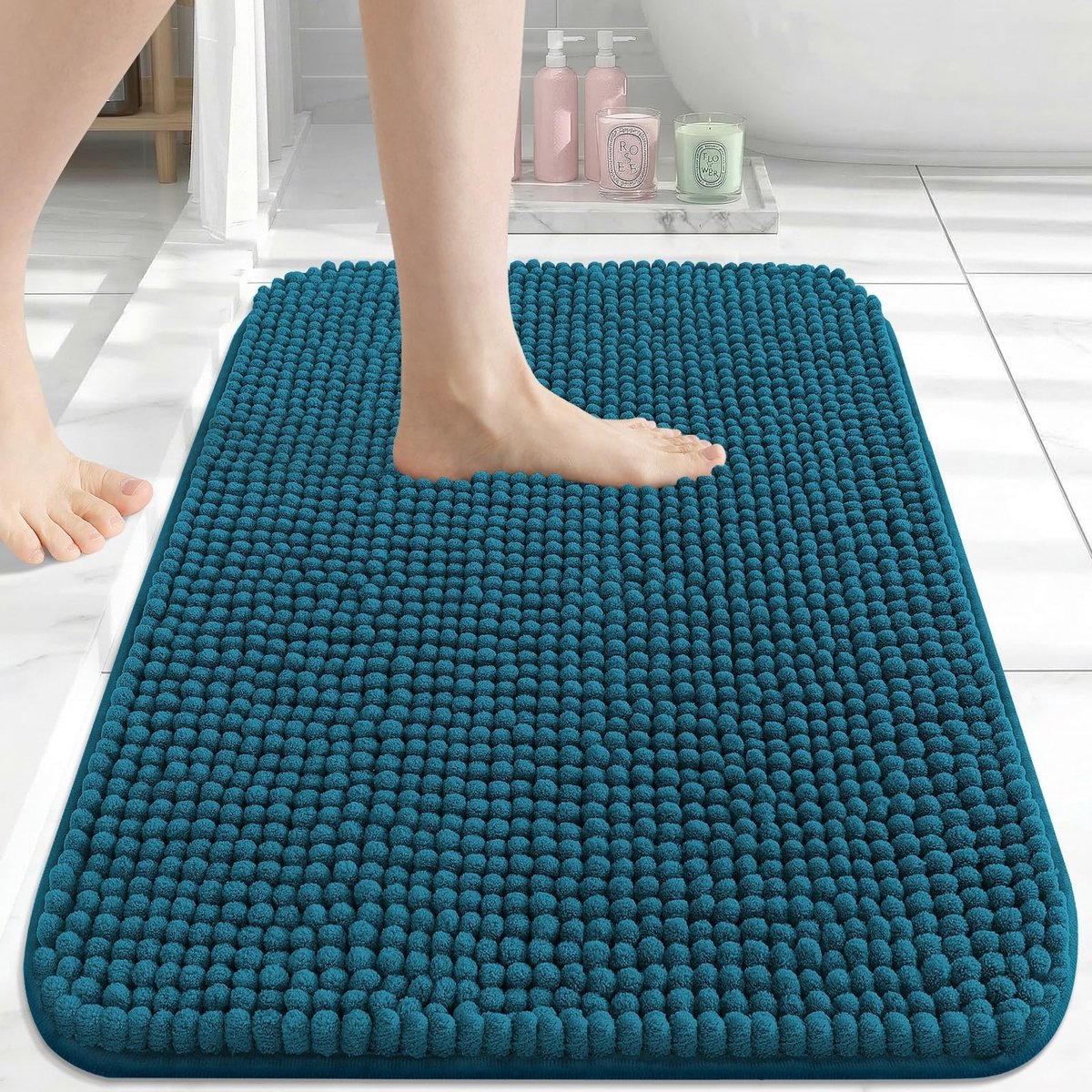 Dikke Zachte Fluffy Badmat - Absorberend, Antislip, 41 x 61 cm, Pauwblauw