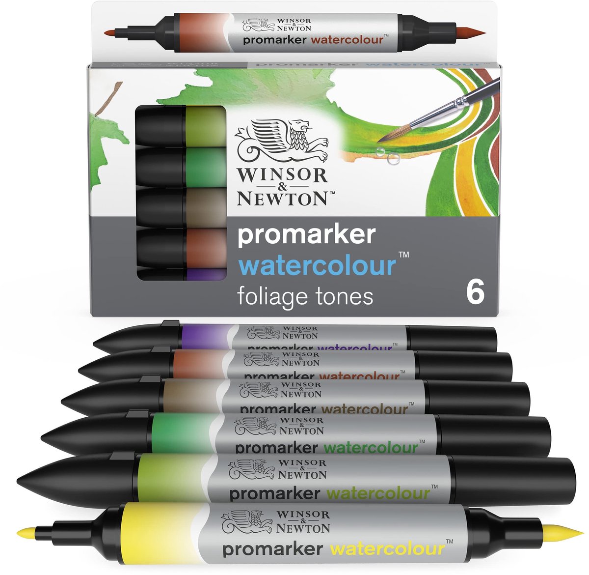 Watercolor Marker Set - 6 Stuks met Borstel en Fijne Punt