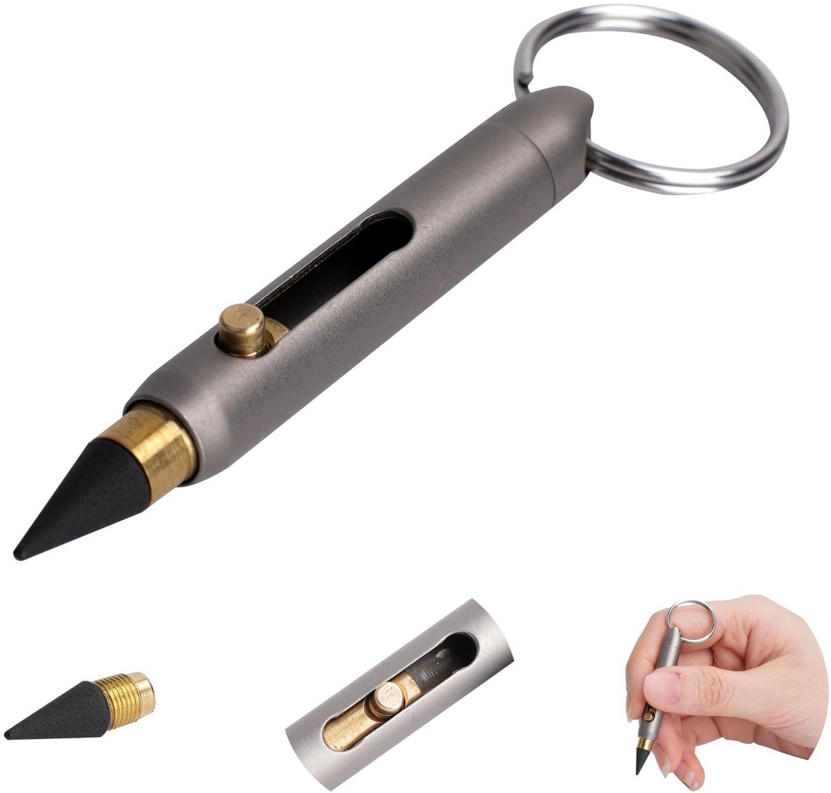 Mini Multifunctionele Potlood - Titanium met sleutelhanger - voor notities en schetsen