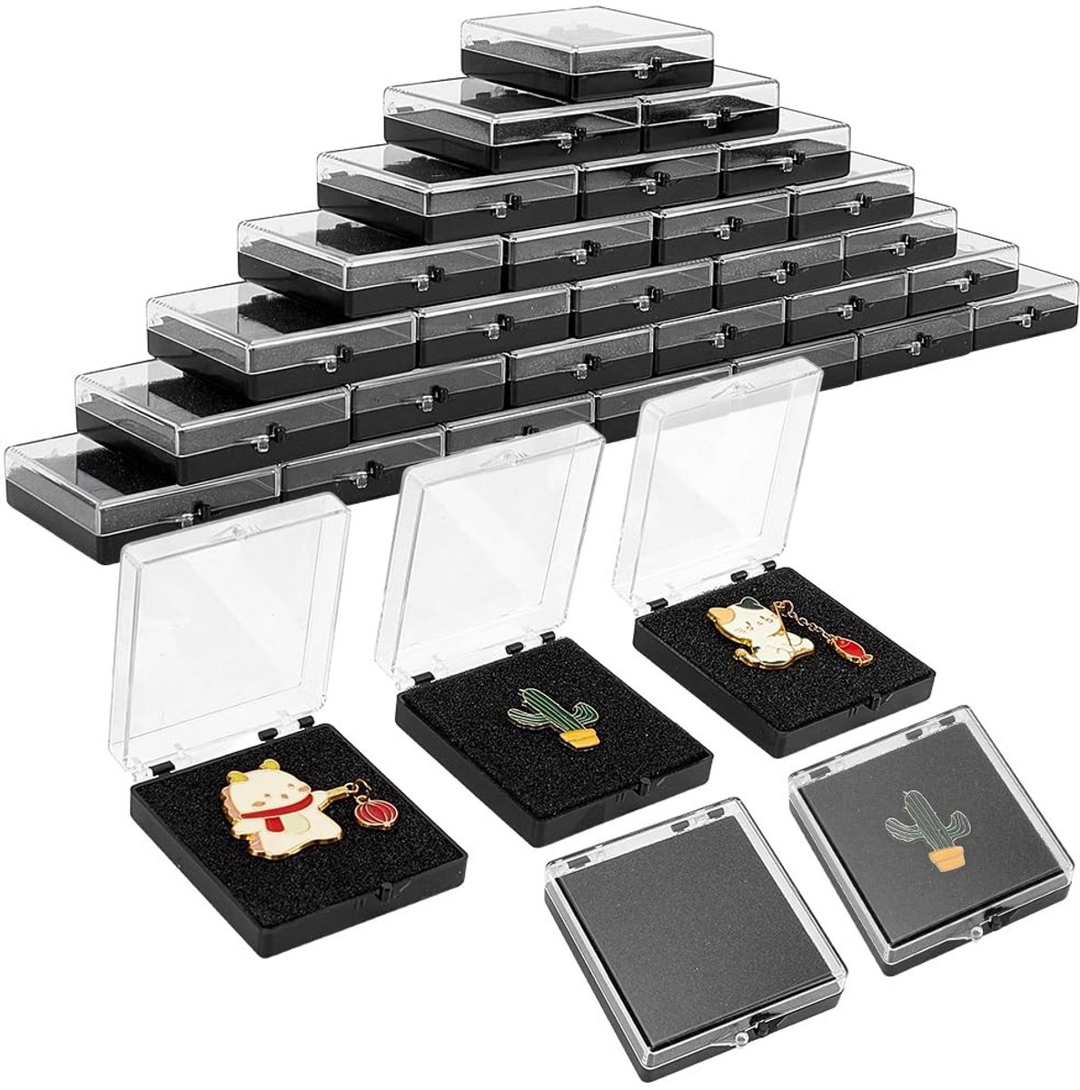 Transparante geschenkdozen - 36 stuks zwart - met schuimrubberen inzetstuk