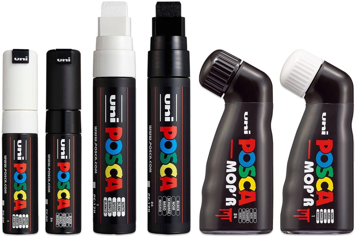 Permanent Marker Set - Waterbasis - Zwart en wit - Set van 6