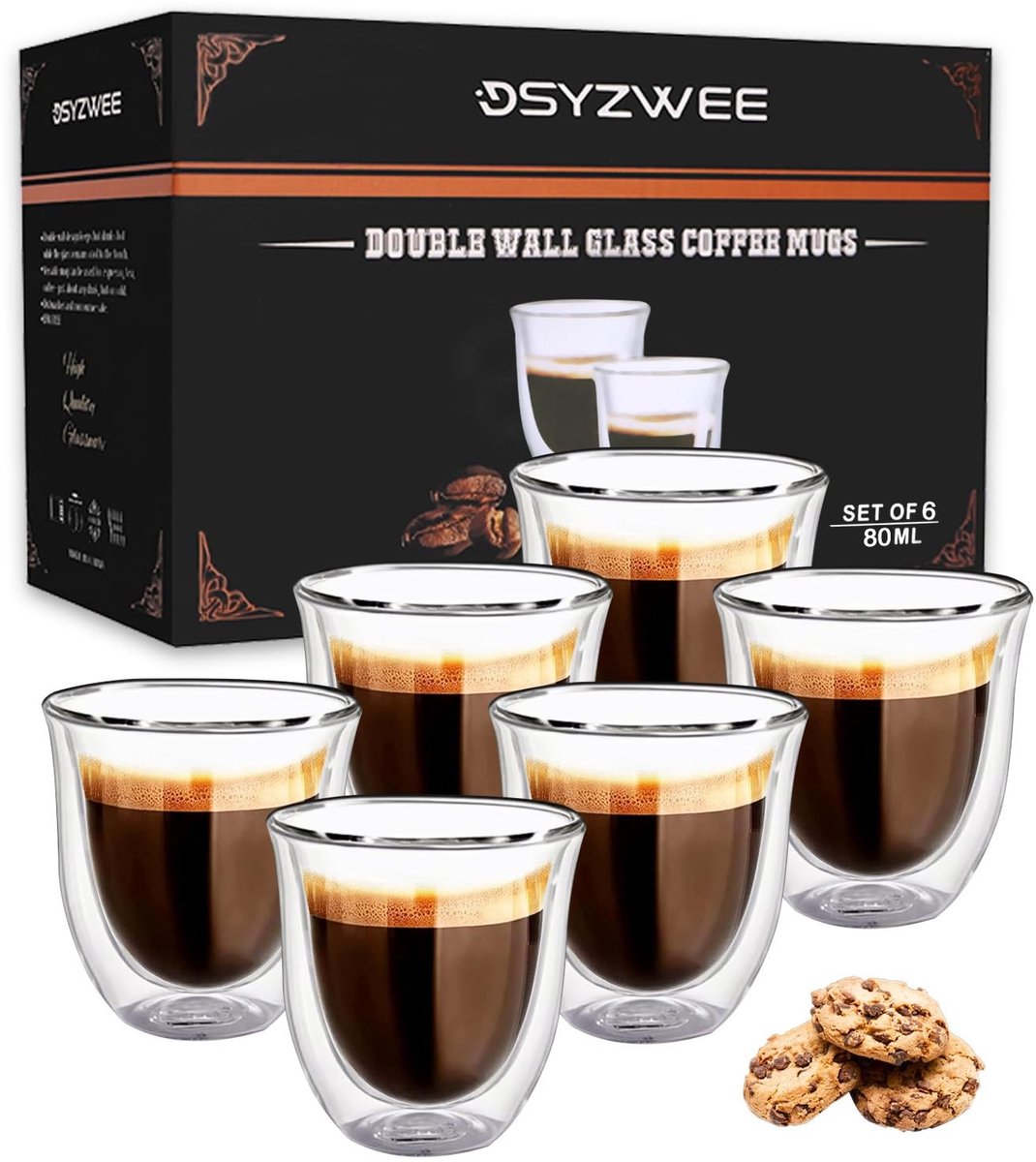 Dubbelwandige Borosilicate Glazen Espresso Kopjes - Set van 6