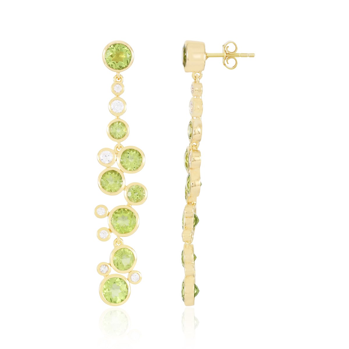 Cavill - 925 Sterling Zilver Oorbellen - 18K Goud Verguld - 9,74 ct Rond Geslepen Peridoot & Zirkonia - Luxe, Elegante Oorhangers