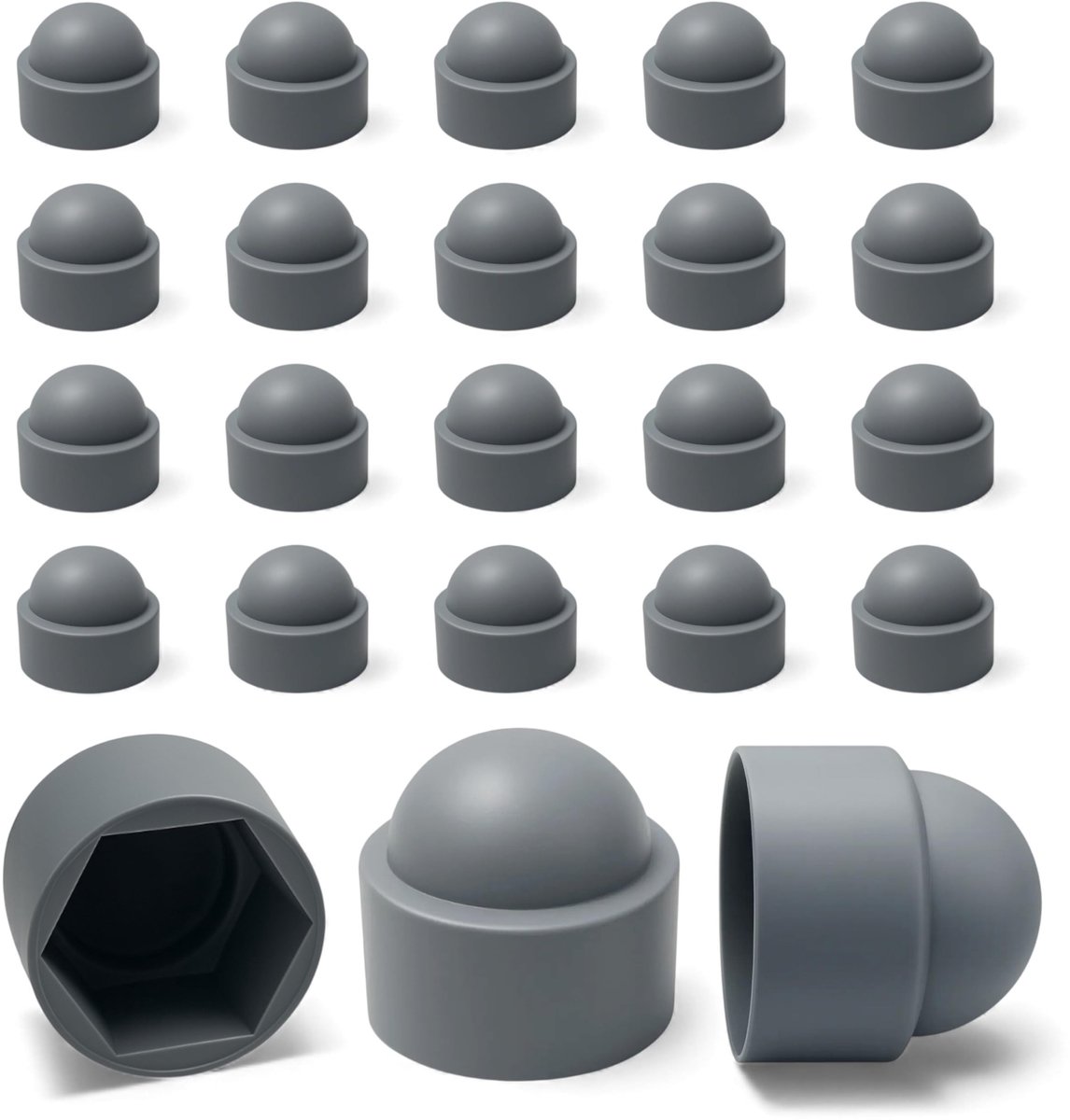 M16 Moerkappen - Robuuste Plastic Deksel - Grijs - Set van 20