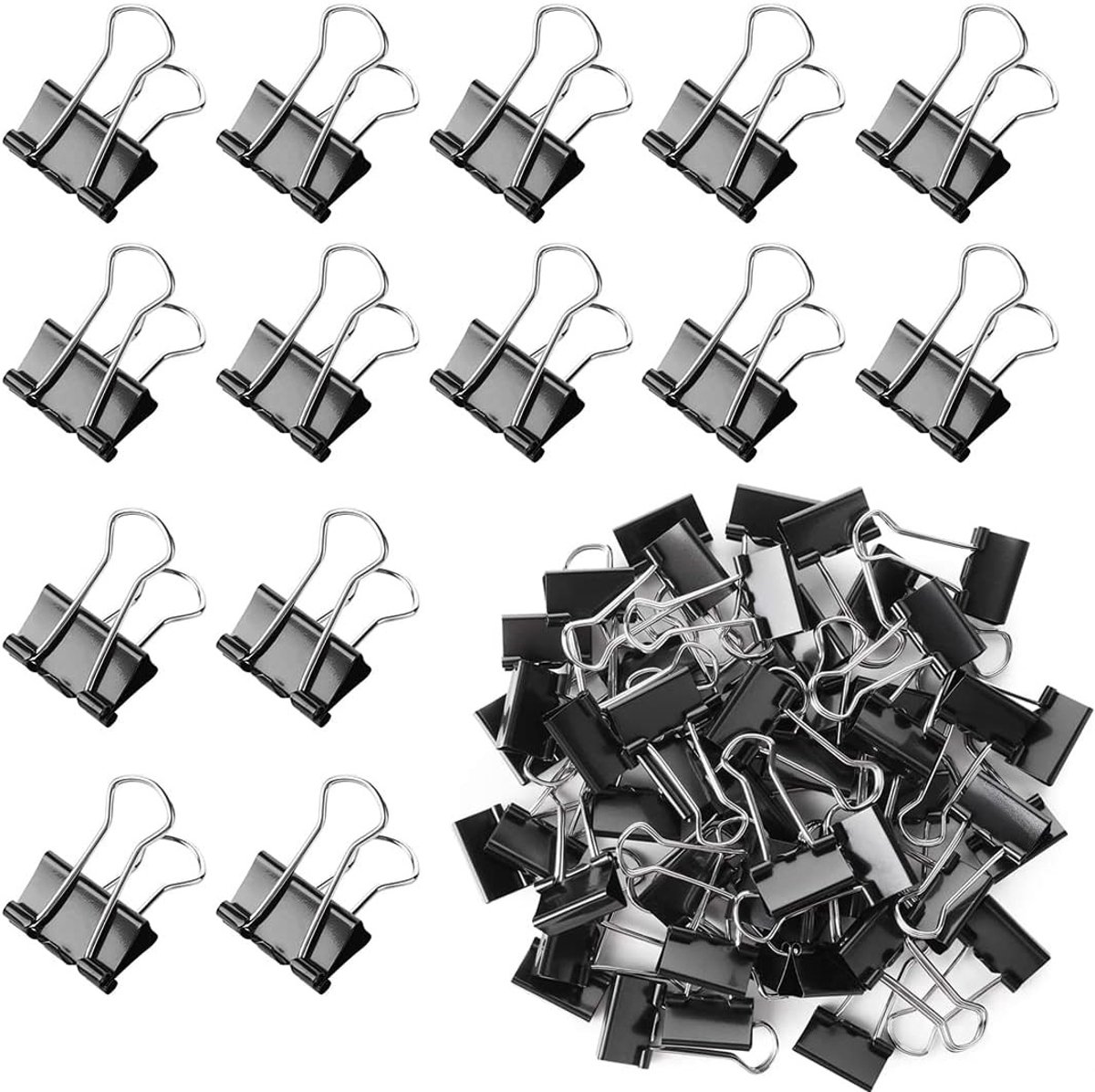 Zwarte Bindclips Set van 60 Stuks, Metalen Vouwclips voor Papierwerk, 15mm, Ideaal voor Kantoor en Thuisgebruik