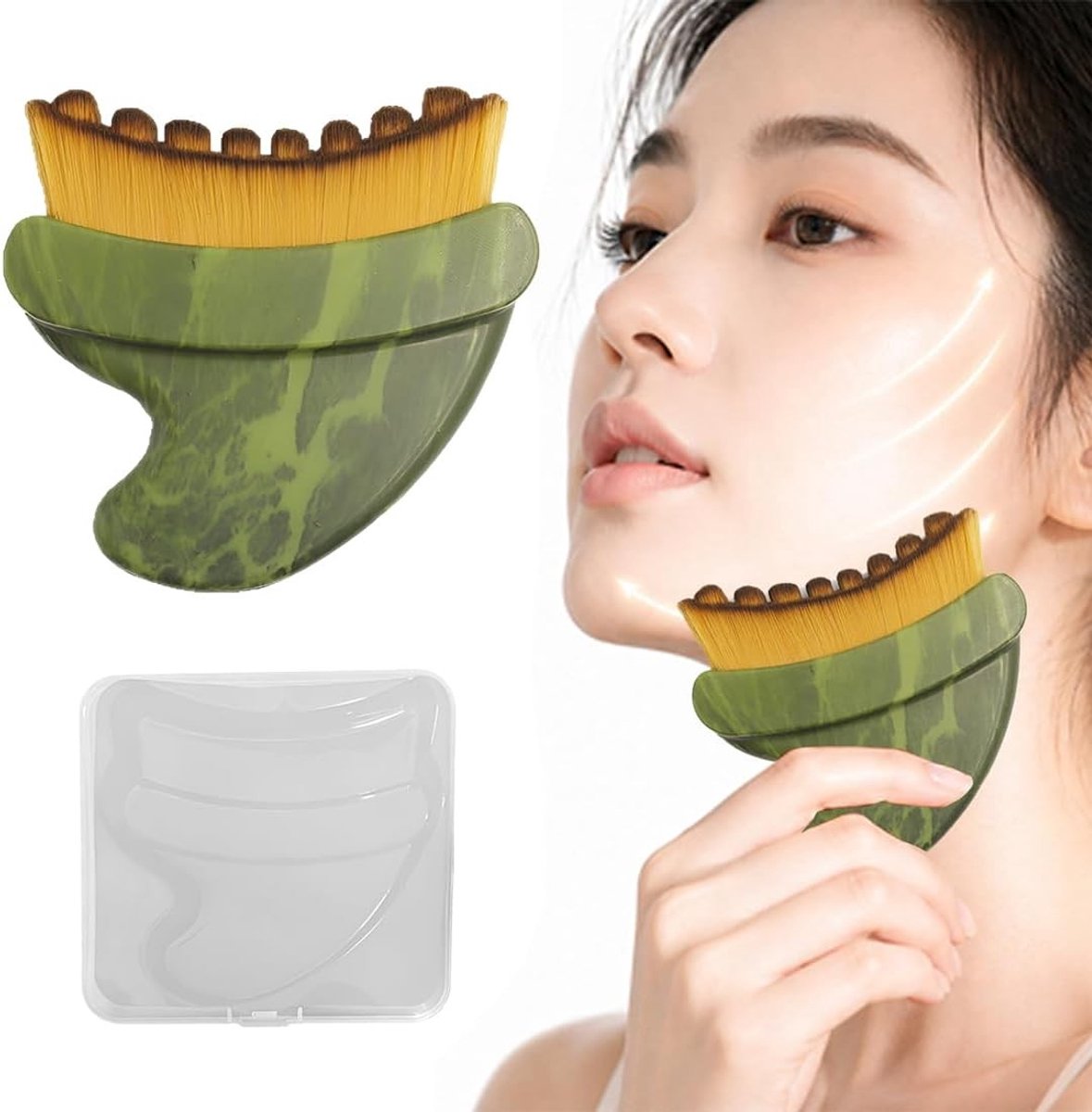 Natuurlijke Gua Sha gezichtsborstel voor drainagemassage, oogcontour, hals en kaak, strakkere huid en betere contouren, 1 stuk