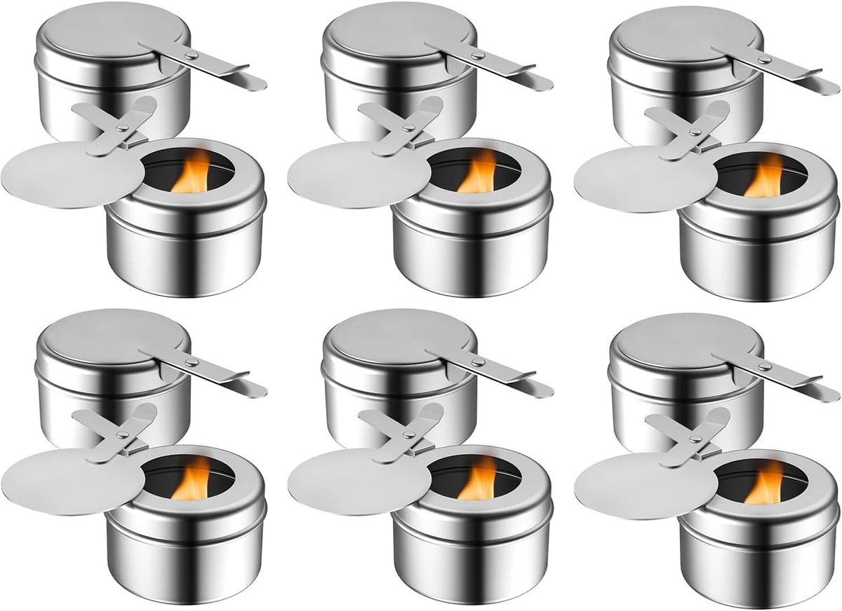 Set van 12 Vuur Pasta Houder voor Fondue, Alcoholketel voor Hotpot, Brandstofhouder met Vlamregulator en Grillfunctie