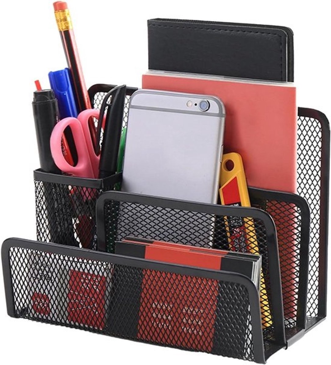 Bureau Organizer - Documentenhouder Archiefstandaard - Werkplek Organiseren - Metalen Mesh Constructie - 20 x 9 x 9 cm - Zwart