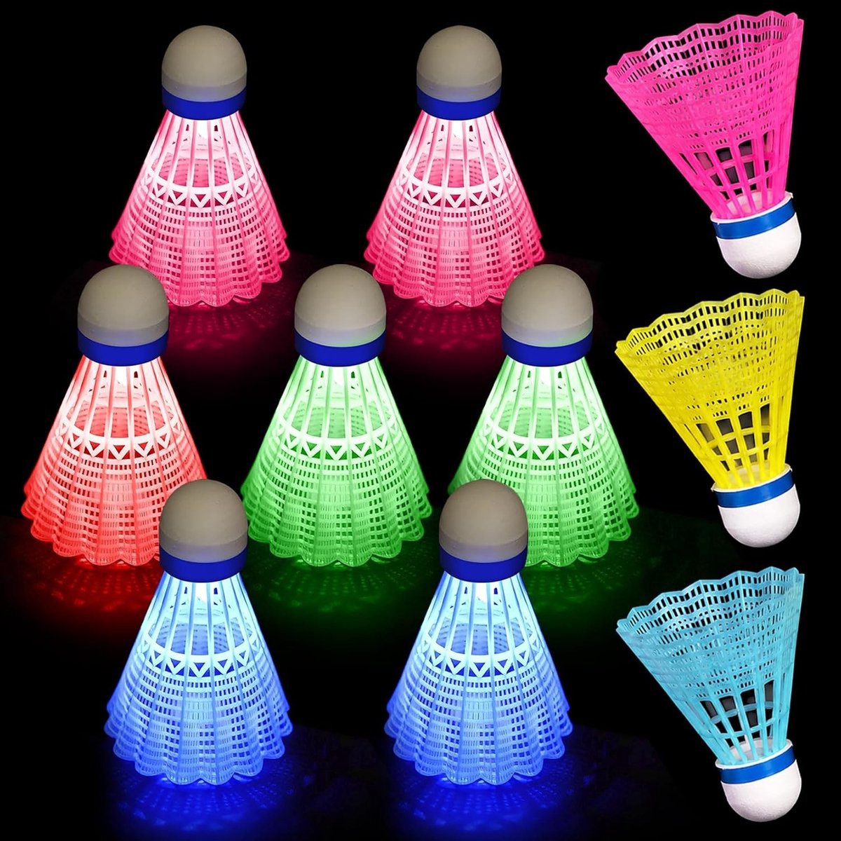 Set van 10 Luminous Nylon Federballen voor Badminton, Winddicht en Geschikt voor Beginners en Professionals, Vier Kleuren voor Dag en Nacht