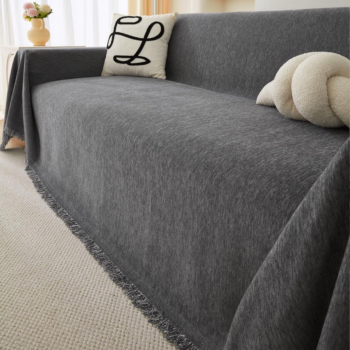 Universele Anti-Slip Bankhoes voor Woonkamer, Geschikt voor 1/2/3/4 Zits Sofas, Donkergrijs en Duurzaam