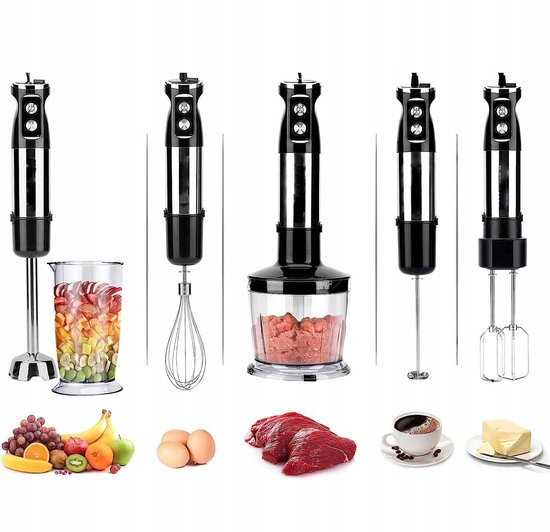 800W Staafmixer 6-in-1 Set - Multifunctioneel Handblender - Incl. Hakmolen & Garde & Melkopschuimer & Maatbeker - 12 Snelheden - Ergonomische Grip - Vaatwasserbestendig - 220-240V - Handmixerset - Voor Soep & Smoothies & Babyvoeding — afbeelding 3