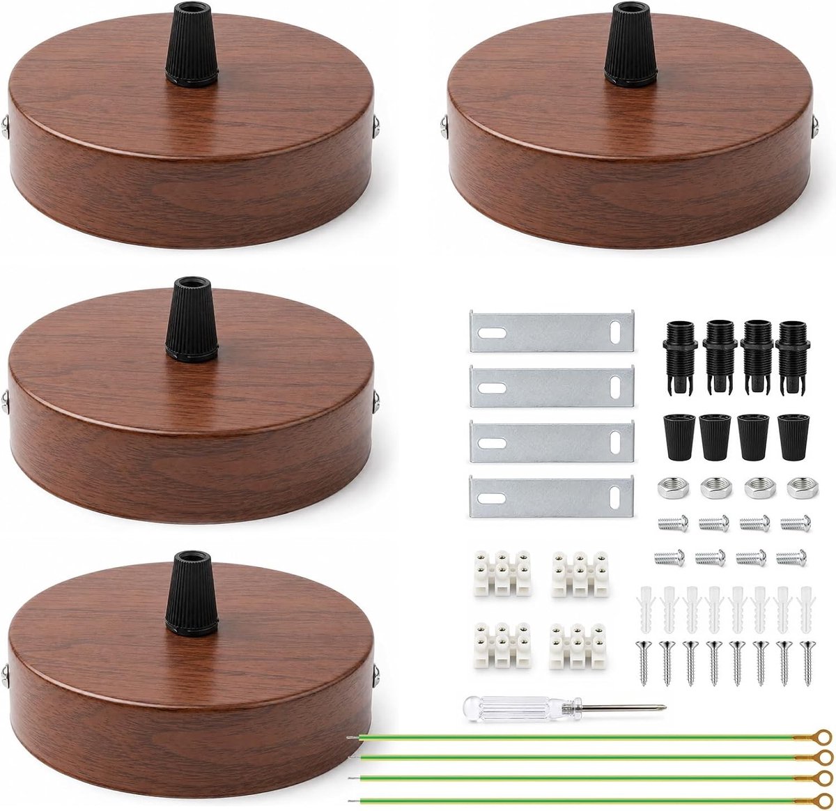 Set van 4 Plafondkapjes van 10 cm voor Verlichting in Walnootbruin - Ideaal voor Sfeervolle Verlichting en Interieurdecoratie