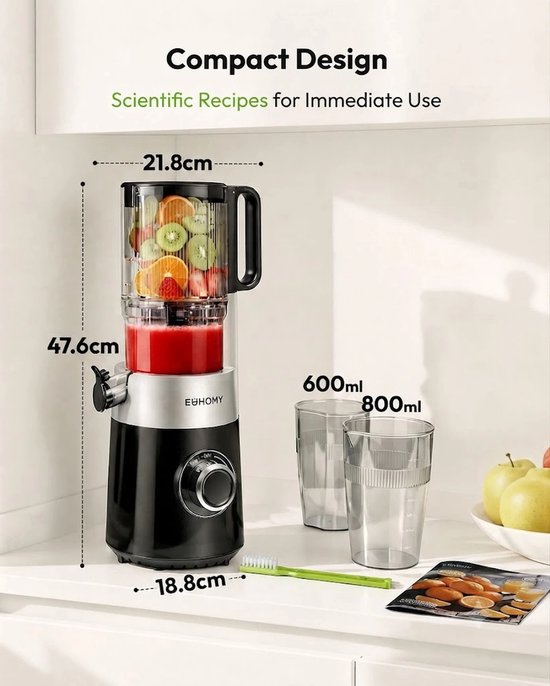 Slowjuicer 220W - 135 mm XXL Vulopening - 1,8L Sapcontainer - Stil <60 dB - Triple Filtersysteem — afbeelding 5