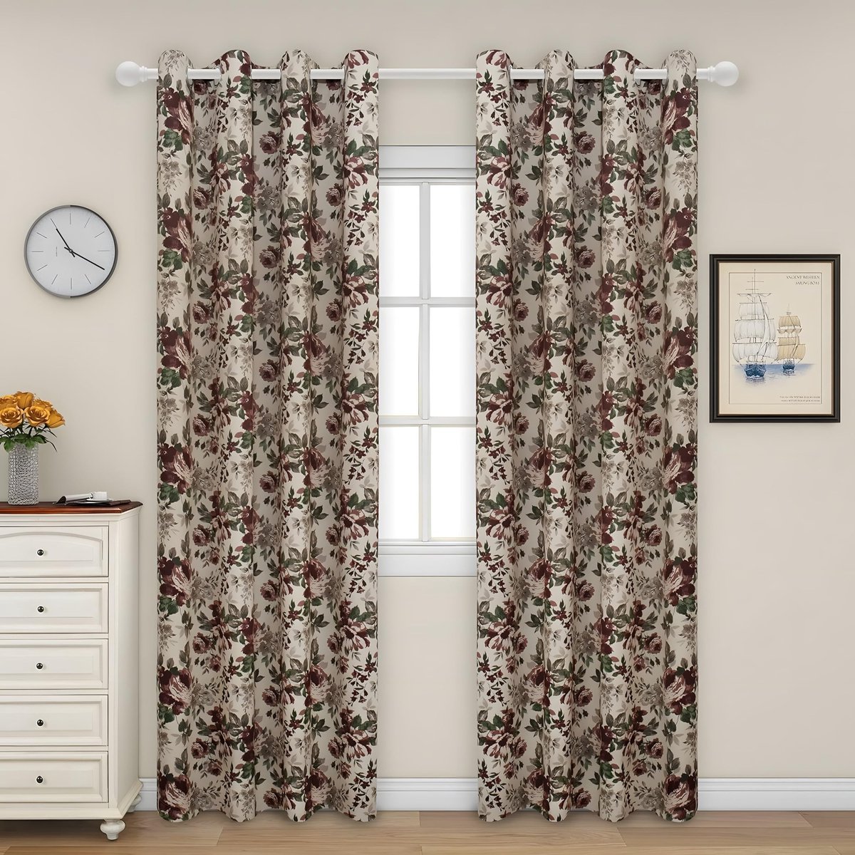 Vintage bloemen verduisteringsgordijnen 2 stuks - Rood en groen 140 x 220 cm
