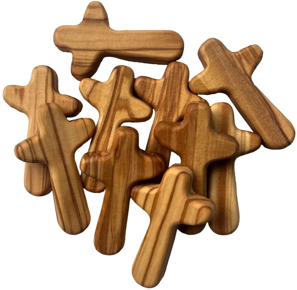 10 Stuks Houten Kruisen - 6.5 cm met Certificaat en Zak
