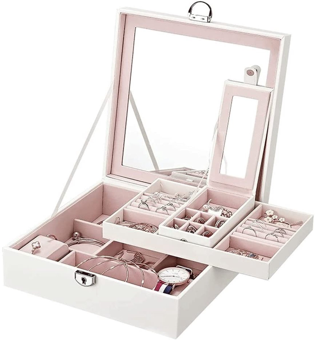 Sieraden Opbergdoos - Draagbaar en 2-laags - Wit