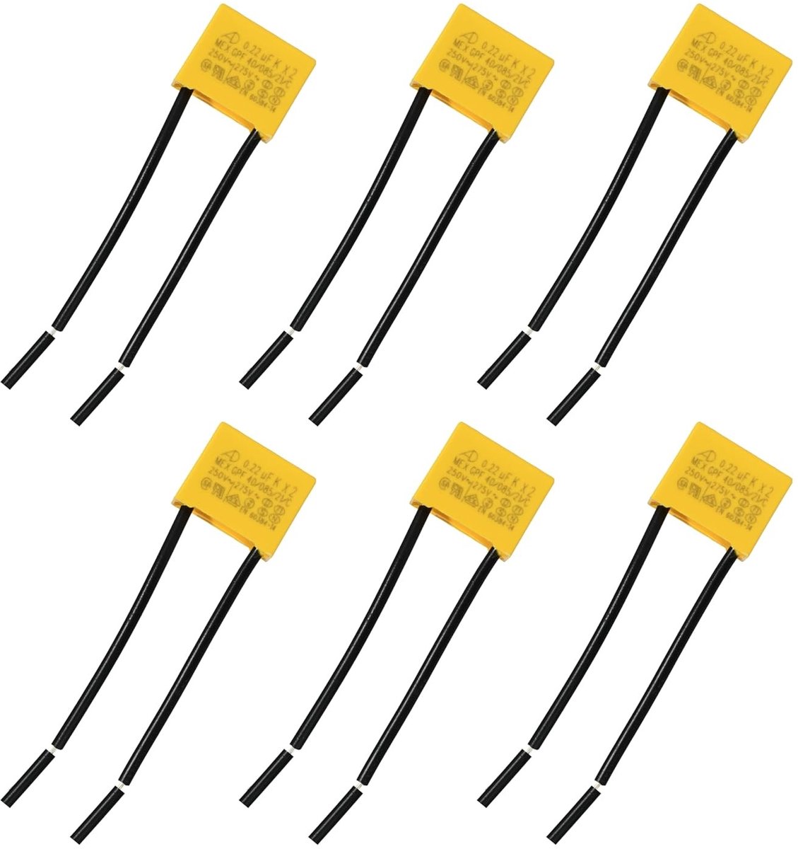 Capacitor 0.22 µF, 275 V, X2 voor LED Lampen, Interferentieonderdrukking, Flexibele Draden, 50 mm, Geschikt voor Flits- en Niet-Flitslampen