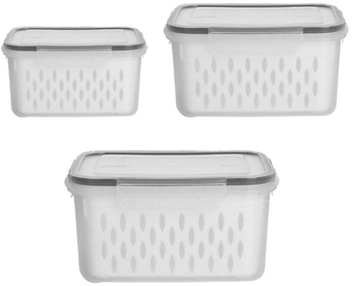Koelboxen voor Groenten en Fruit - Set van 3 Stapelbare Container met Deksel