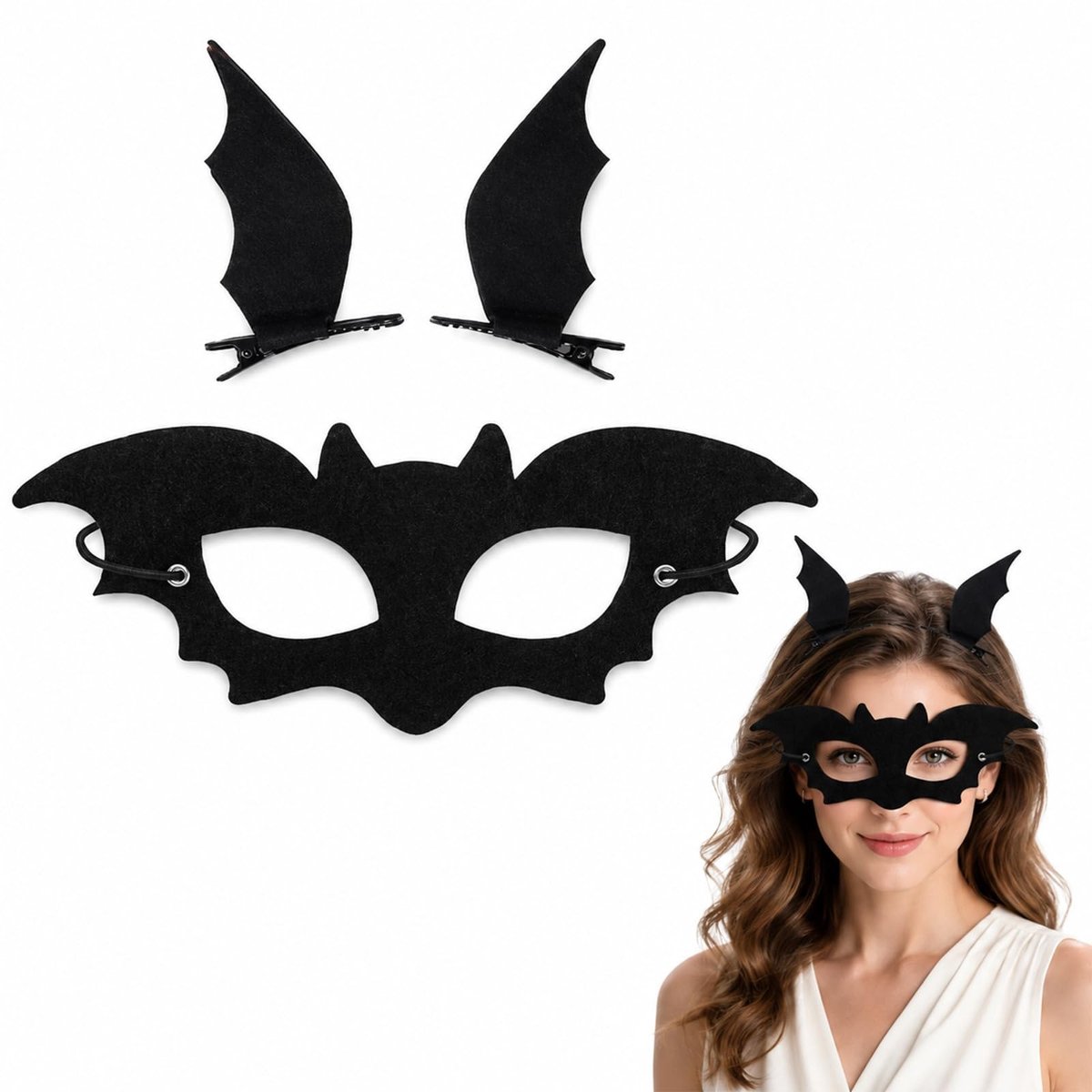Halloween Masker Set - Vilt Vleermuis met Haarclips