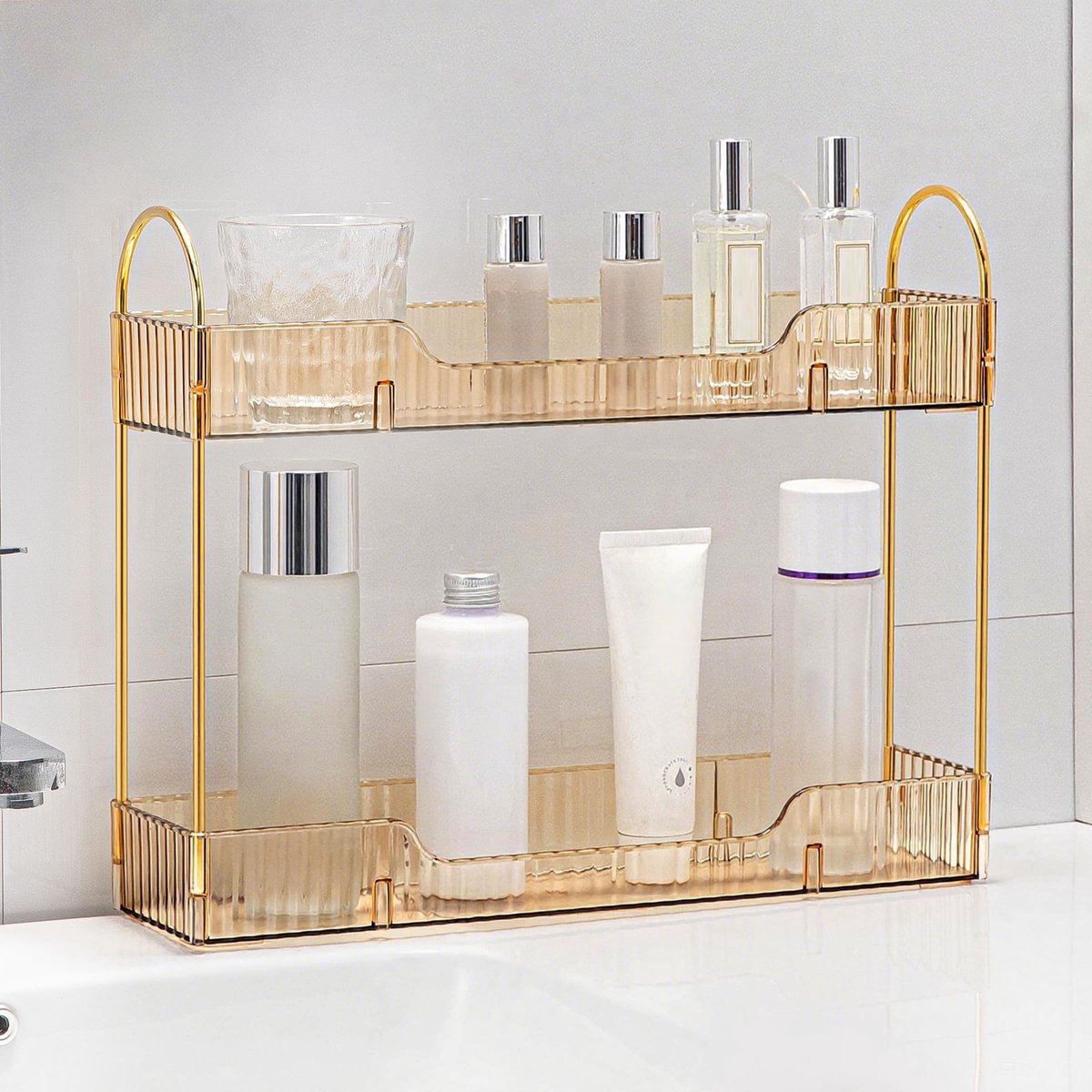 Smalle make-up organizer - 2 lagen - Geel