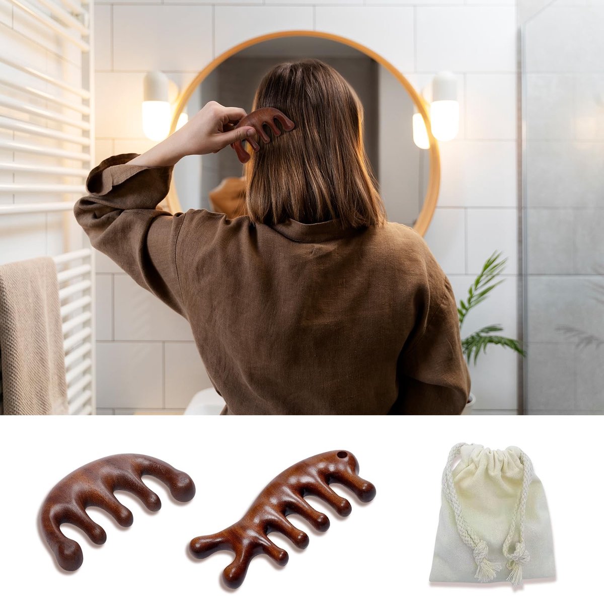 Houten Haarmassage Kam - Dubbelpack met brede tanden
