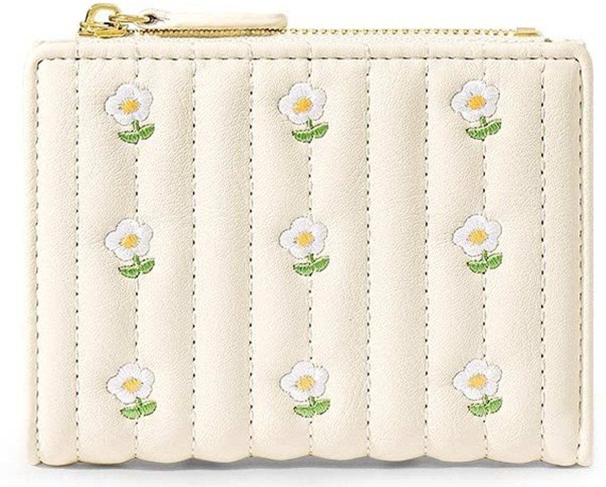 Kleine Drievoudige Portemonnee - Bloemenprint - Wit