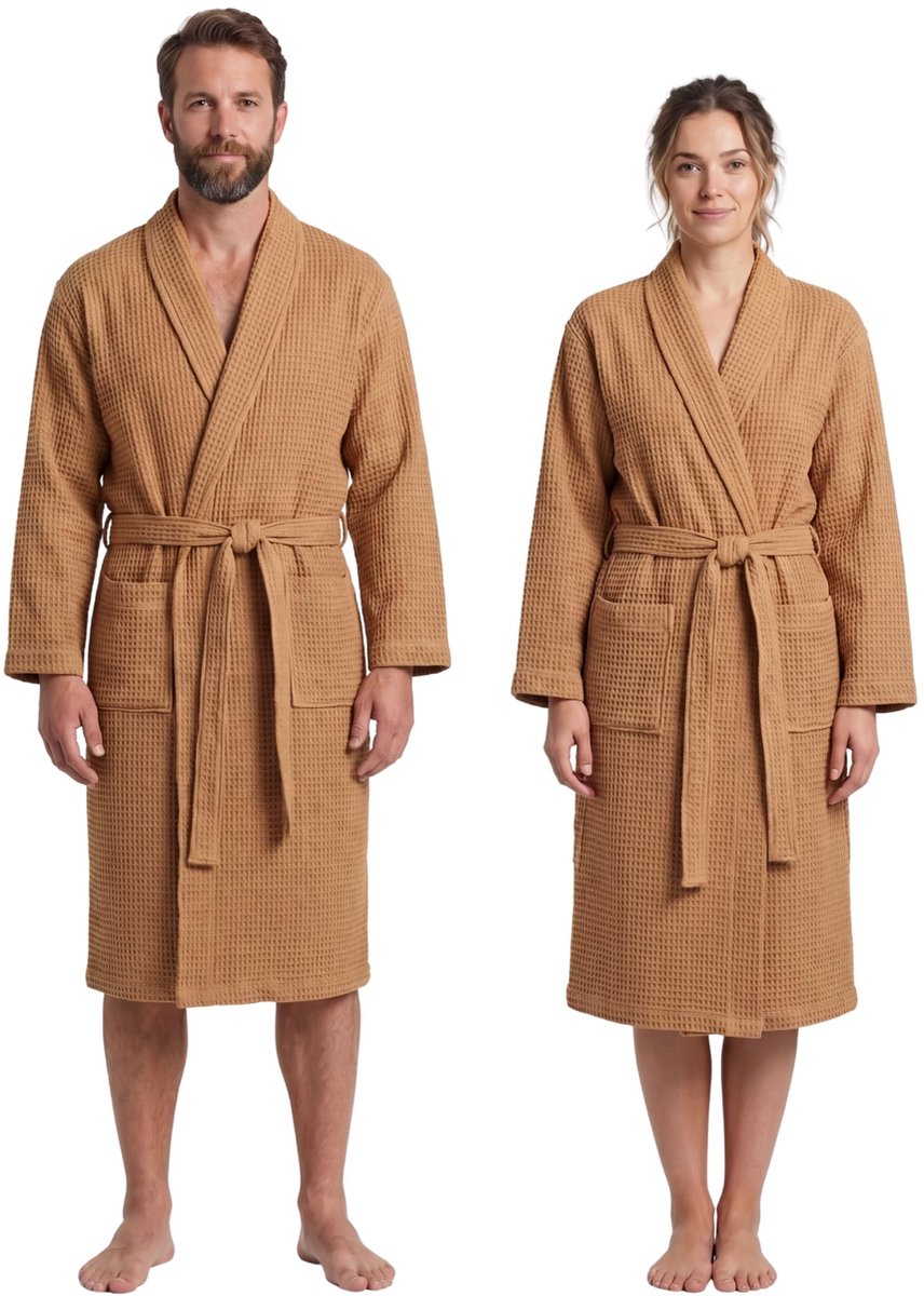 Unisex Waffle Badjas - Lichtgewicht en Ademend - Biscuitkleur