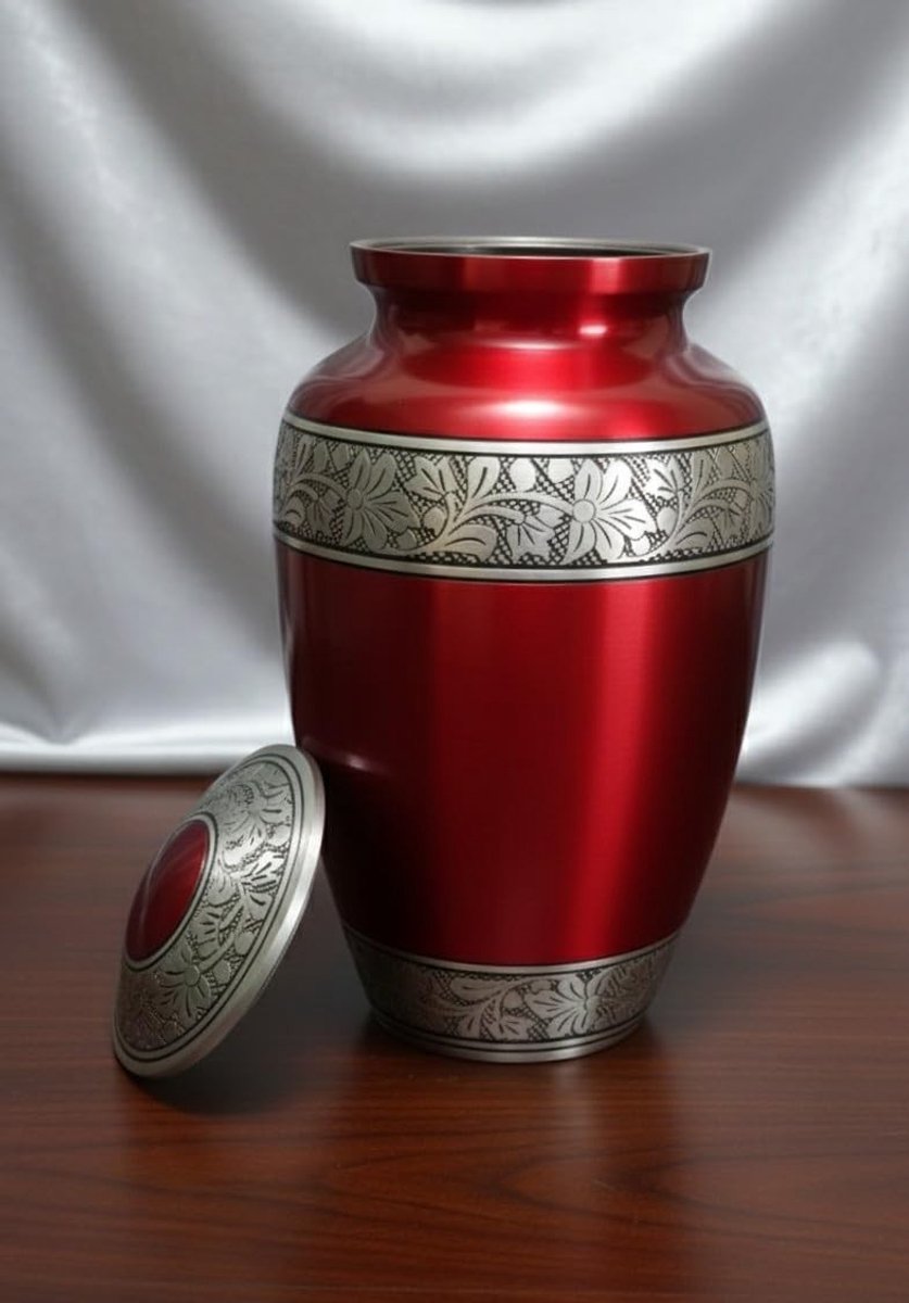 Aluminium Urn met Velvet Tas - Handgemaakt in Rood