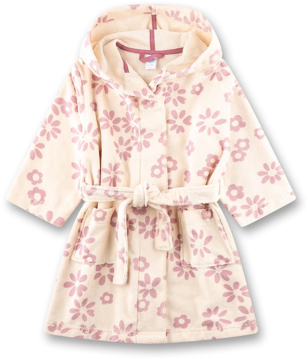Meisjes Badjas - Zachte Kap en Bloemenpatroon - Beige - Maat 1
