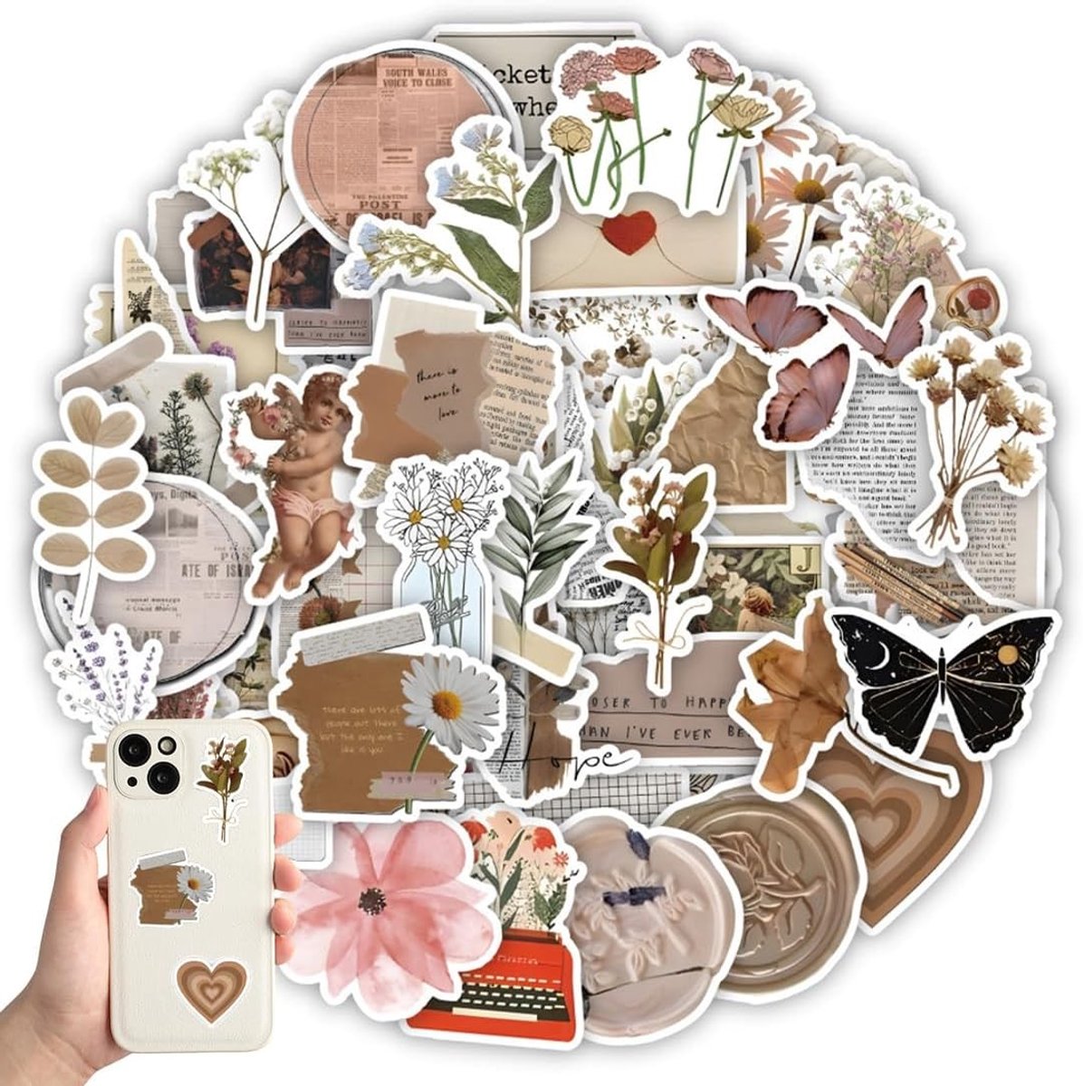 60 Stuks Aesthetische Vintage Stickers voor Scrapbooking, Notitieboeken, Dagboek Decoratie en Creatieve Projecten