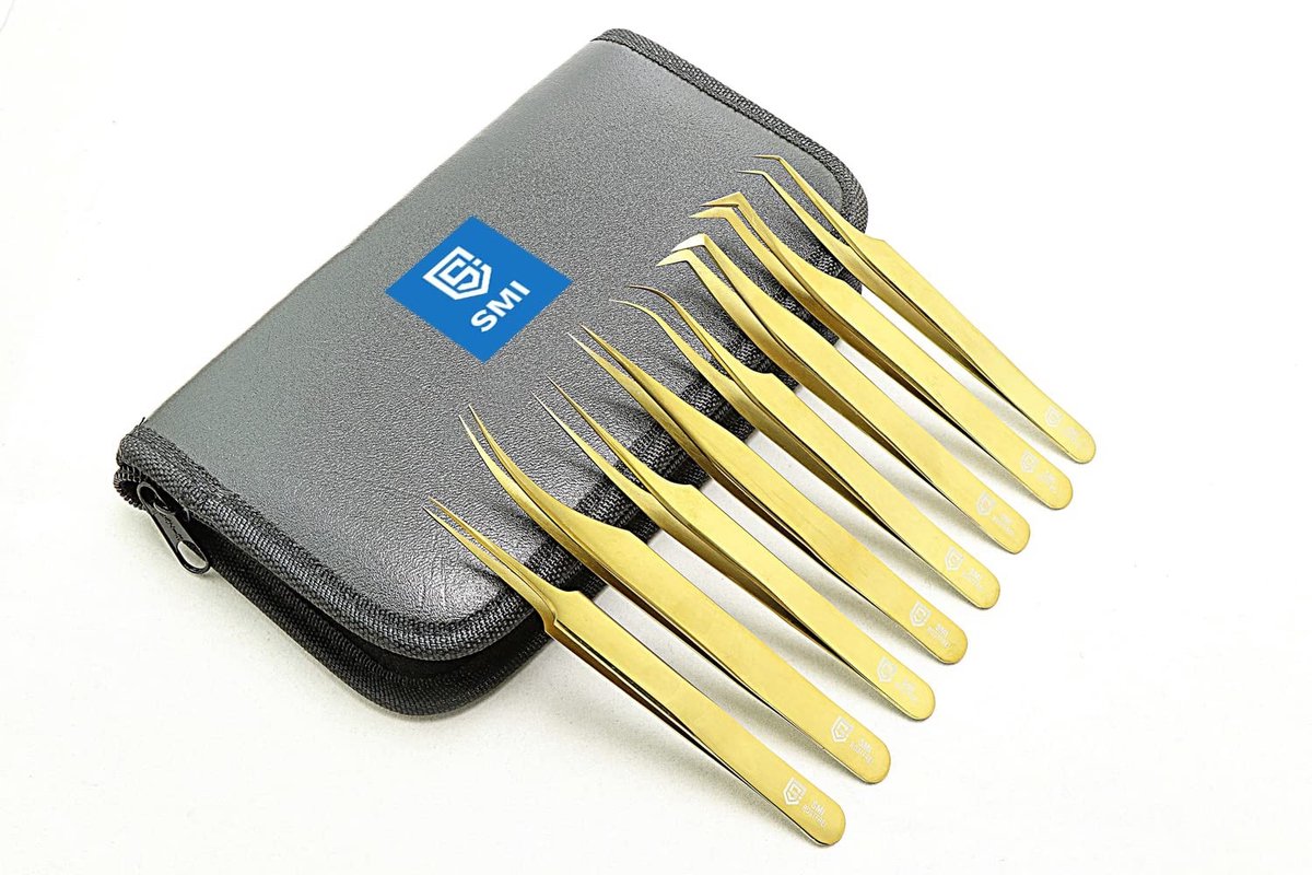 Set van 8 Wimperpincetten voor Wimperextensions - met Etui