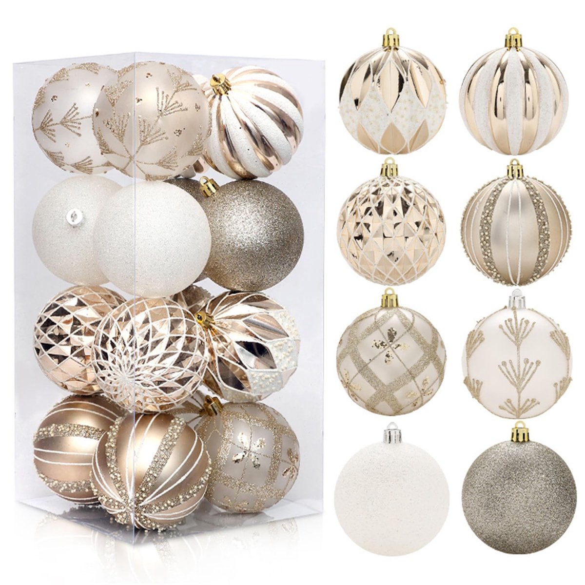 Set van 16 Plastic Kerstballen - Champagnekleurige Versiering - 6 cm