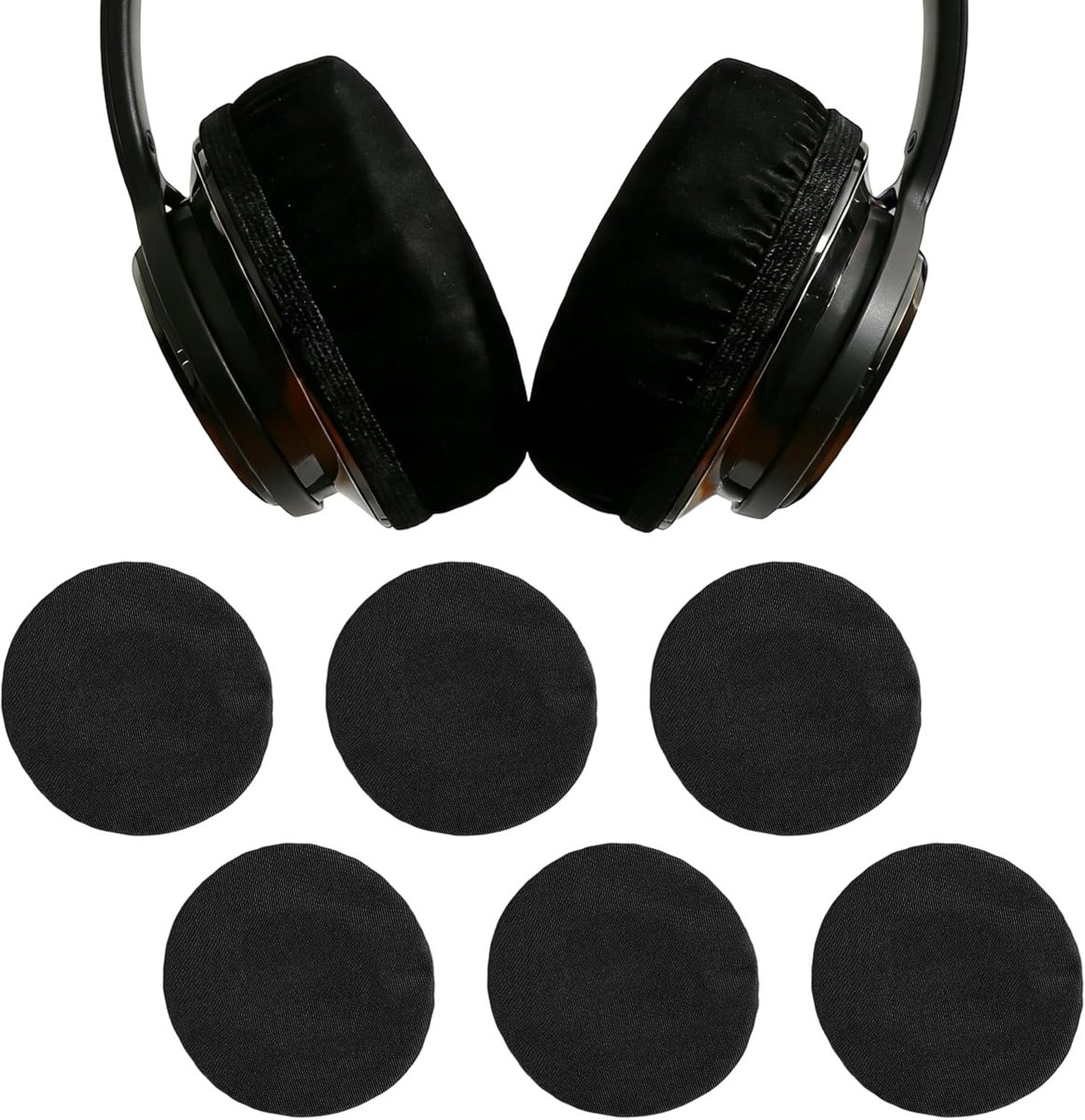 Zesdelige oorkussenhoes set, elastisch en ademend materiaal, stof- en zweetbescherming, wasbaar en herbruikbaar, diameter 6 cm - 8,5 cm, zwart, ideaal voor comfort en duurzaamheid