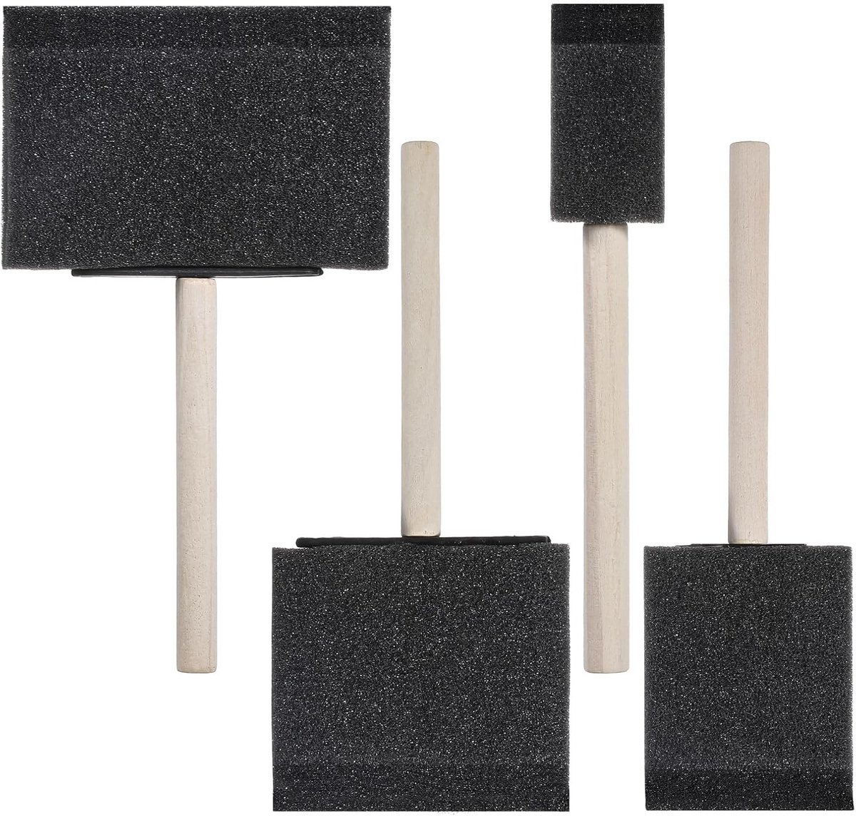 Set van 4 Sponskwasten, Zwarte Schuimkwasten voor Schilderen, Ideaal voor Kinderen en Volwassenen, Creatief Schilderen, DIY Projecten, Kunst en Ambachten