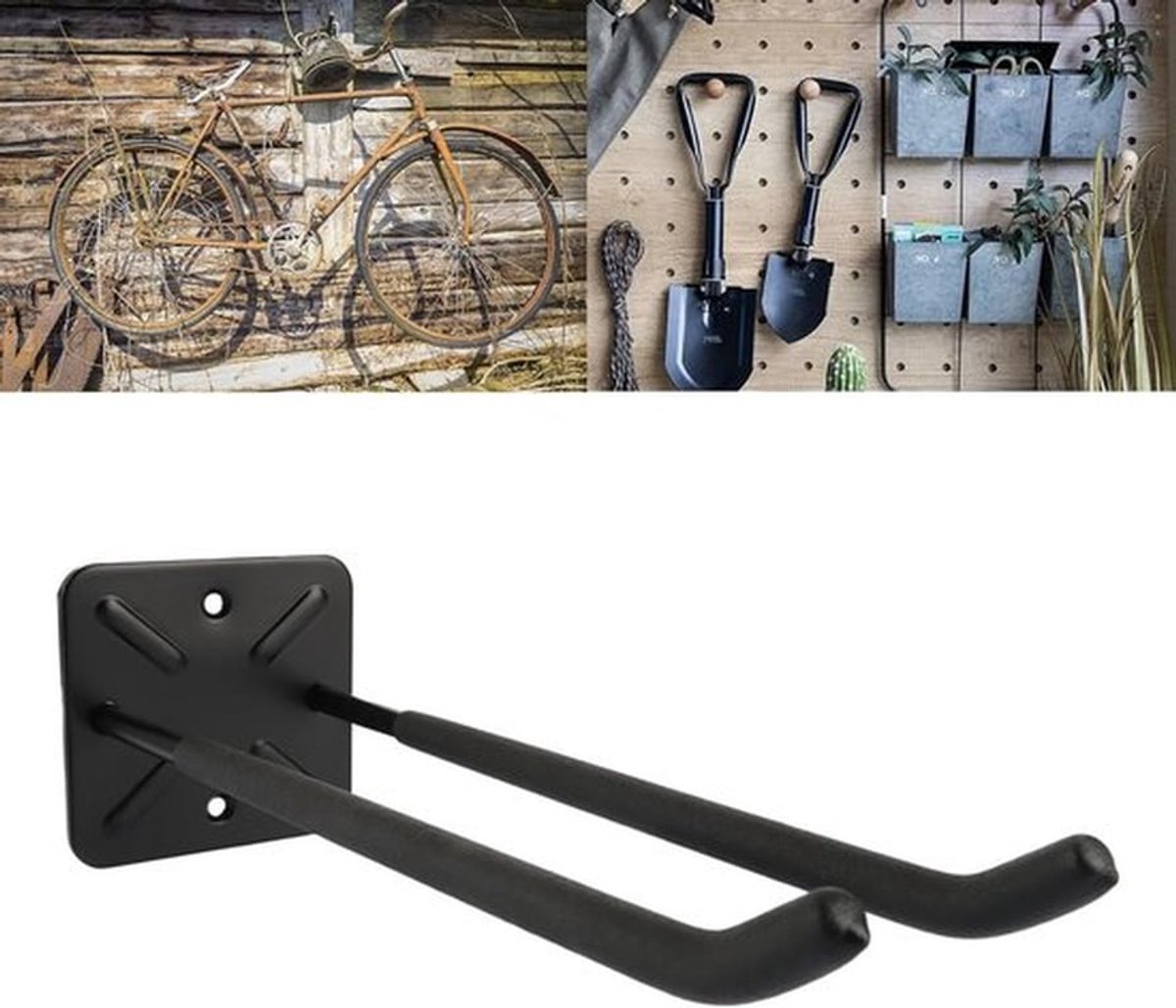 2 stuks muurhaken om te schroeven muurhaken garage met schuim 31,5 cm zwart garagehaken heavy duty draagvermogen 80 kg heavy duty haak ijzer voor garage, kelder, schuur, fiets