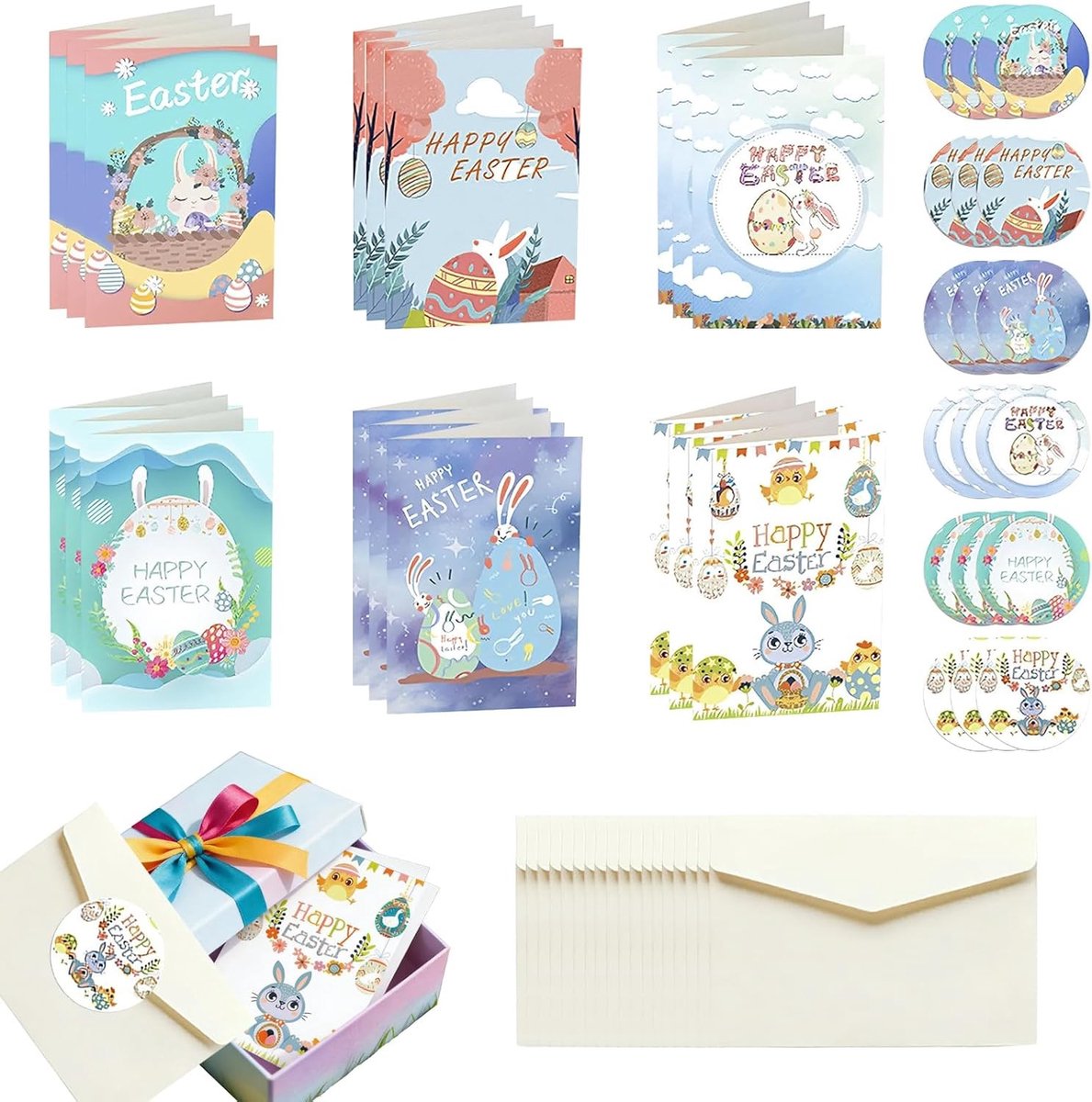 Kleurrijke Paaskaarten met Envelop, 6 Stuks, Duurzaam Ontwerp, Perfect voor Geschenken en Decoratie