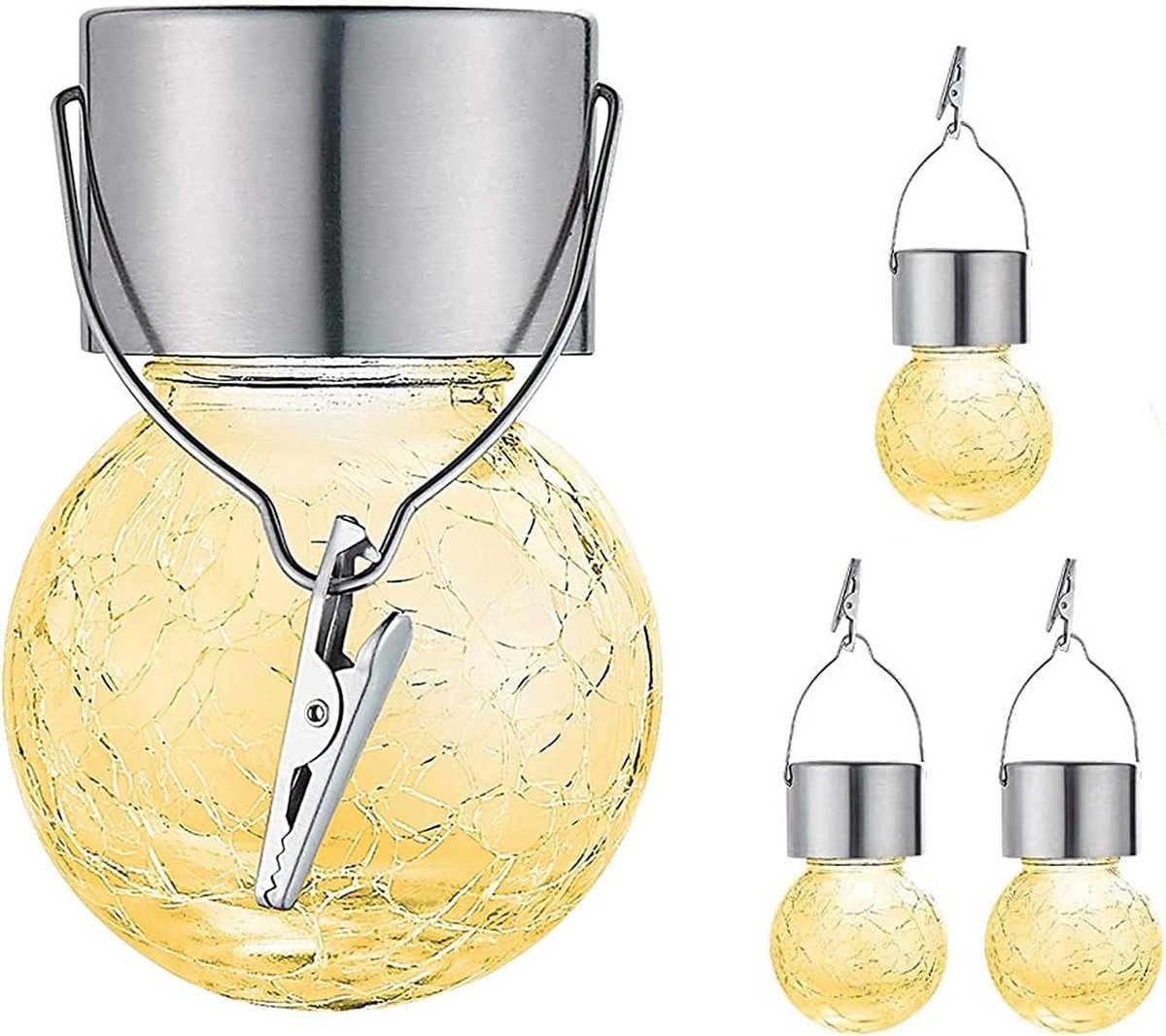 Solar Buitenverlichting - Kerstversiering - Nachtlampje - Ophangbare Zonne-energie Tuinlampen - Met Barstglas - IP44 Waterdicht - 4 stuks - Warm Licht