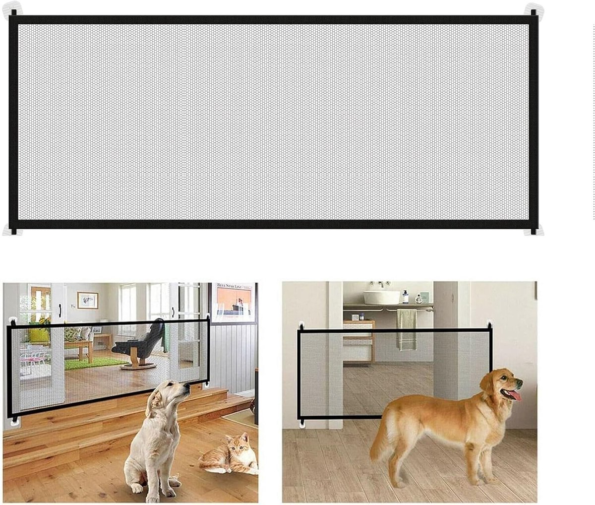 Veilige Hondenhekje 180 x 72 cm, Inklapbare Binnenbarrière voor Trappen en Deuren, Zwart, 1 Stuk, Huisdierenbeveiliging, Dierenhekje, Hondenbescherming