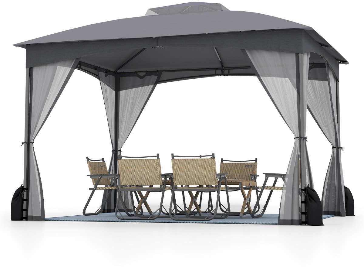 SureDeal® - Partytent - Paviljoen - Vouwpaviljoen - Zandzakken - Muskietennetten - Dubbel Dak Waterdicht - Stabiel - 365x300x288 cm - Grijs